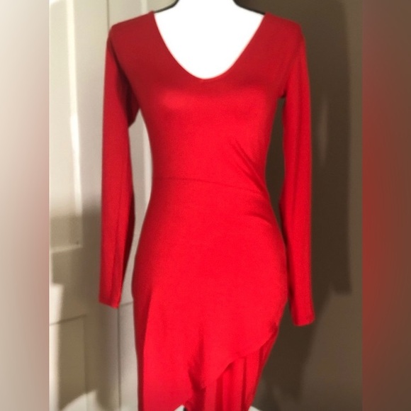 ASOS Red Bodycon cotton blend stretch v-neck dress. - Picture 2 of 8
